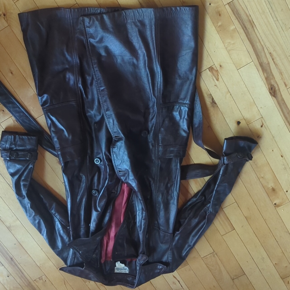 Belted leather trenchcoat